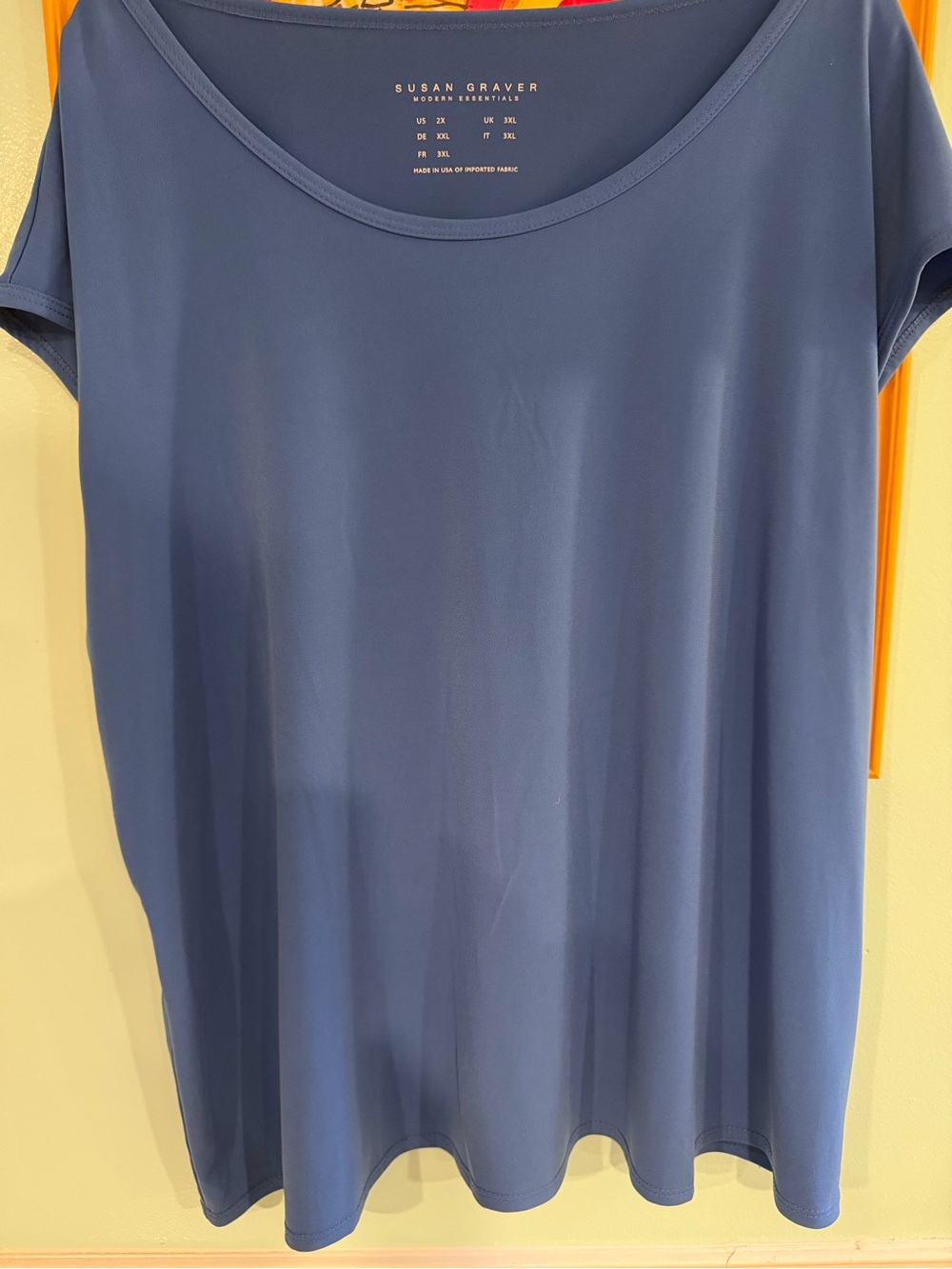 Susan Graver Liquid Knit, preloved cornflower blue Short-Sleeve Scoop Top, $20